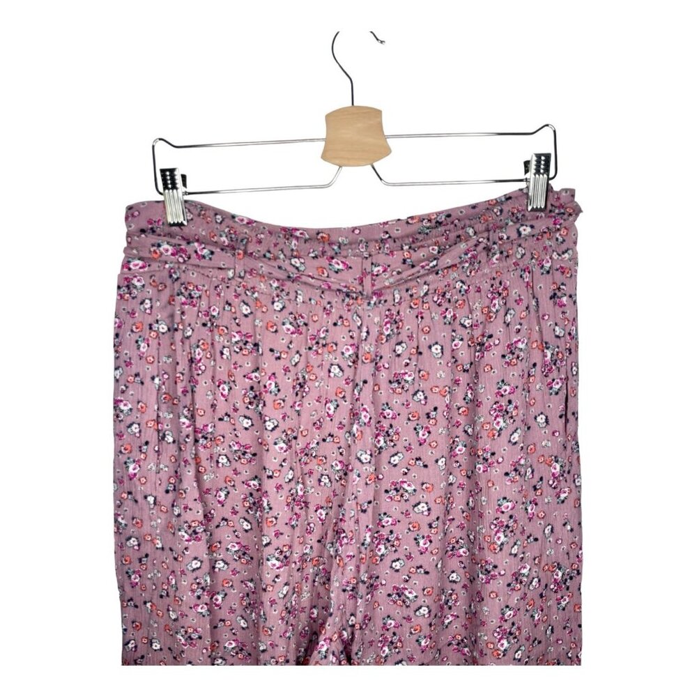 Wide Leg High Waist Floral Pan Mauve Multi Flat Front Elastic Pockets Size XL - Picture 6 of 9